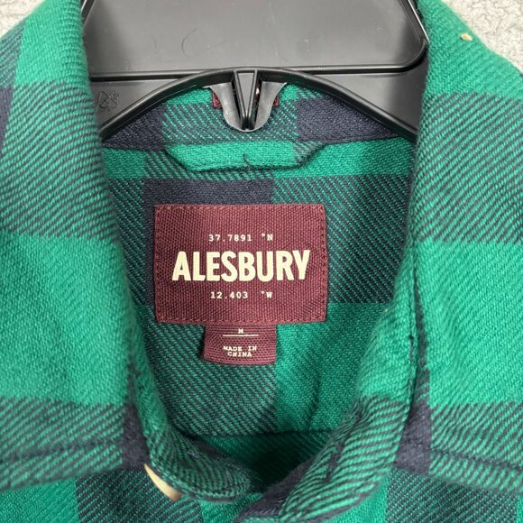 Alesbury Mens Fireside Brushed Flannel Shirt Green Navy Buffalo Medium NWOT's - Picture 3 of 7
